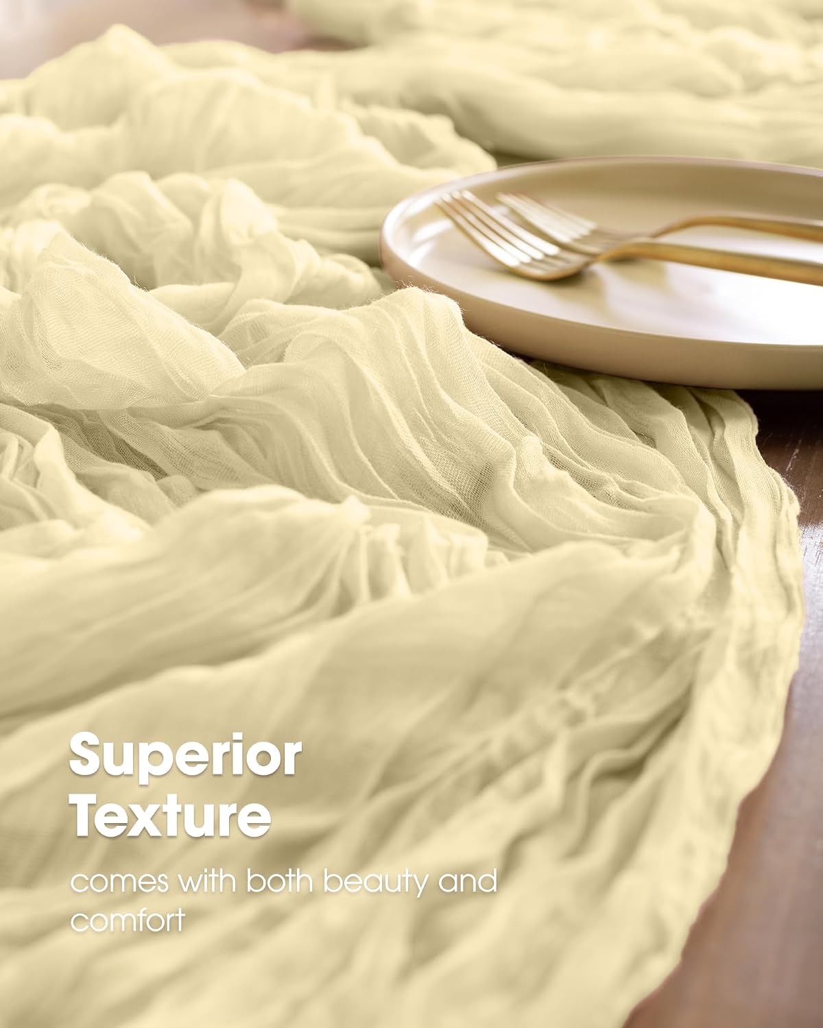Pureegg 2 Pack Cheesecloth Table Runner 120 Inch Beige
