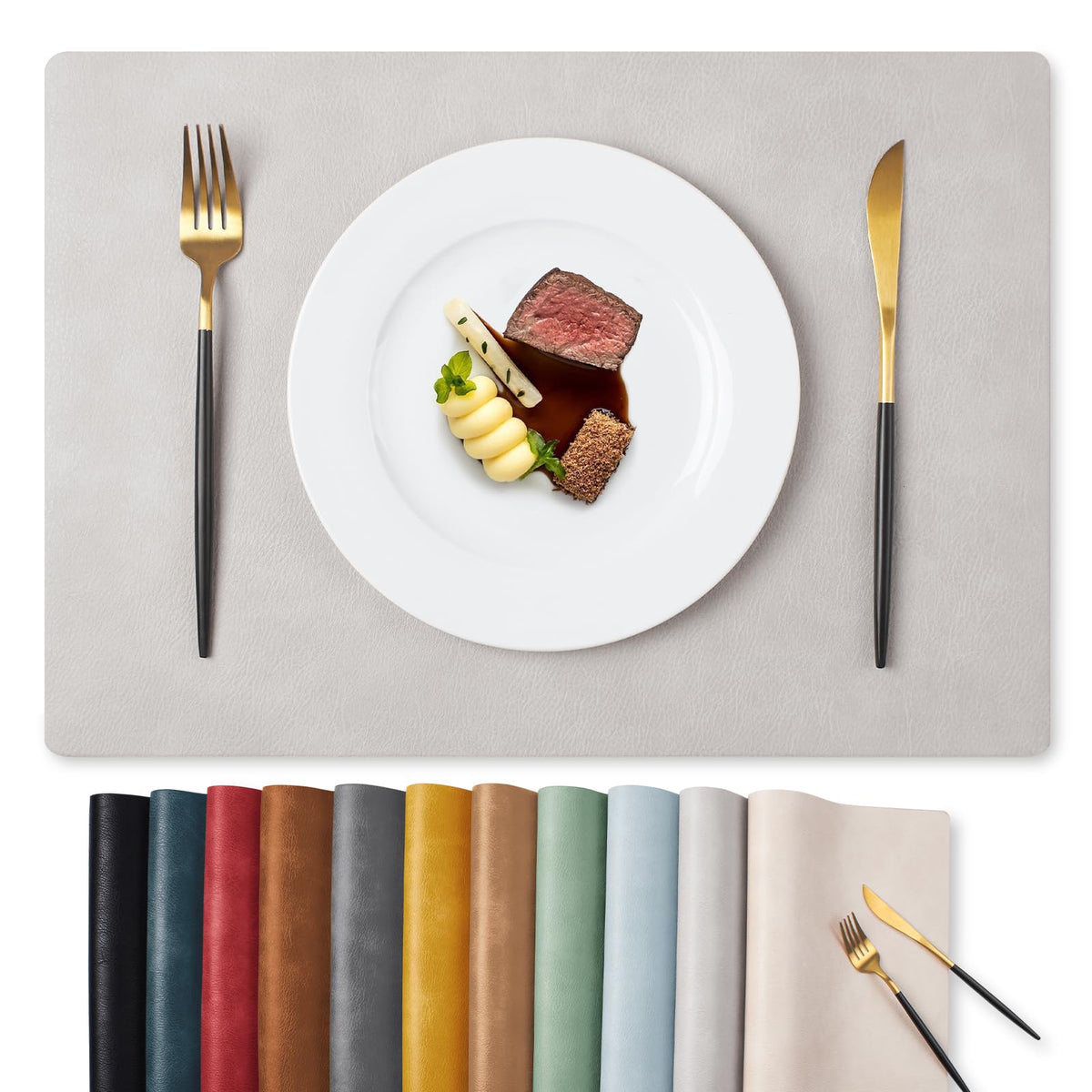 MOSAYT Fall Vinyl Faux Leather Placemats, Set of 6, Reddish Brown