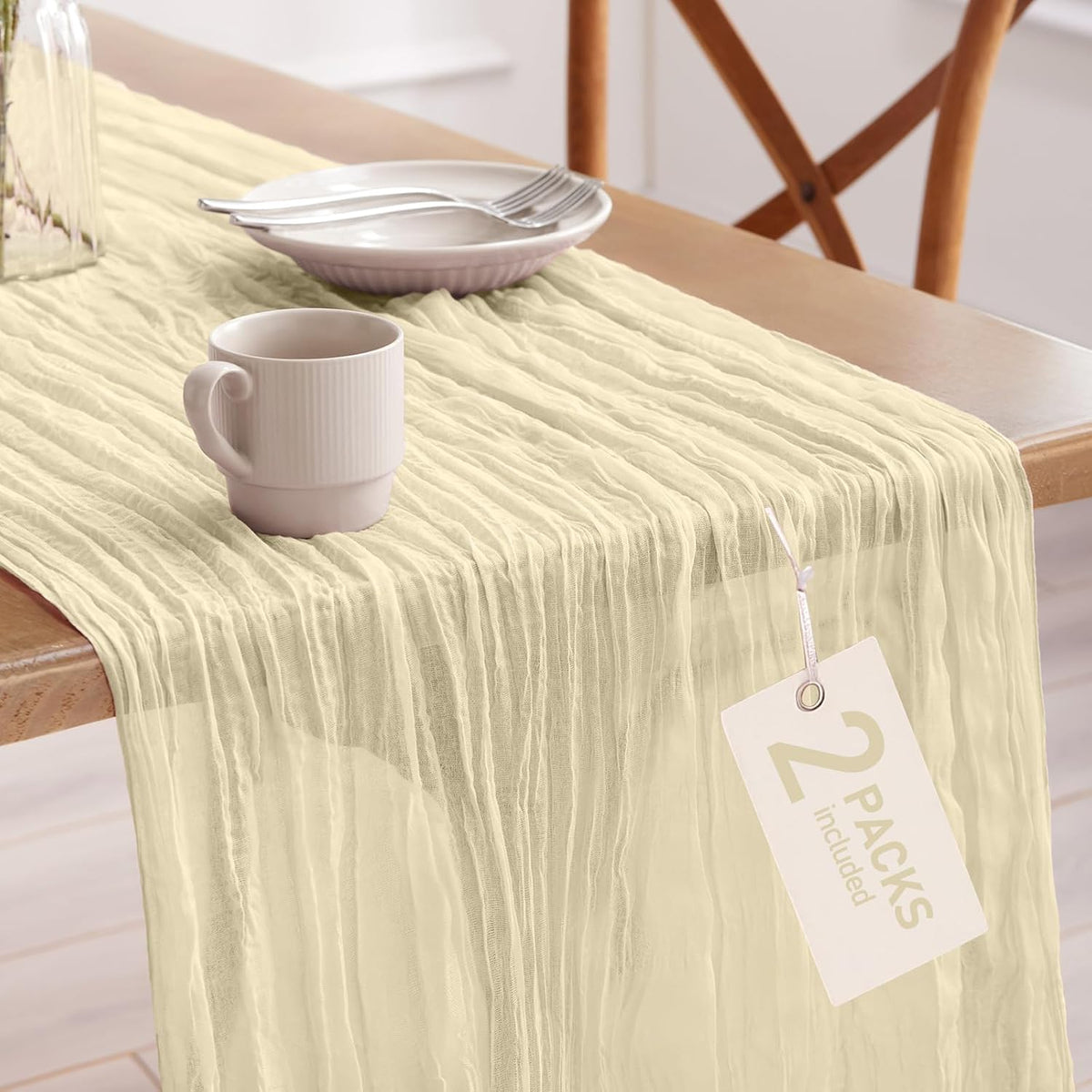 Pureegg 2 Pack Cheesecloth Table Runner 120 Inch Beige