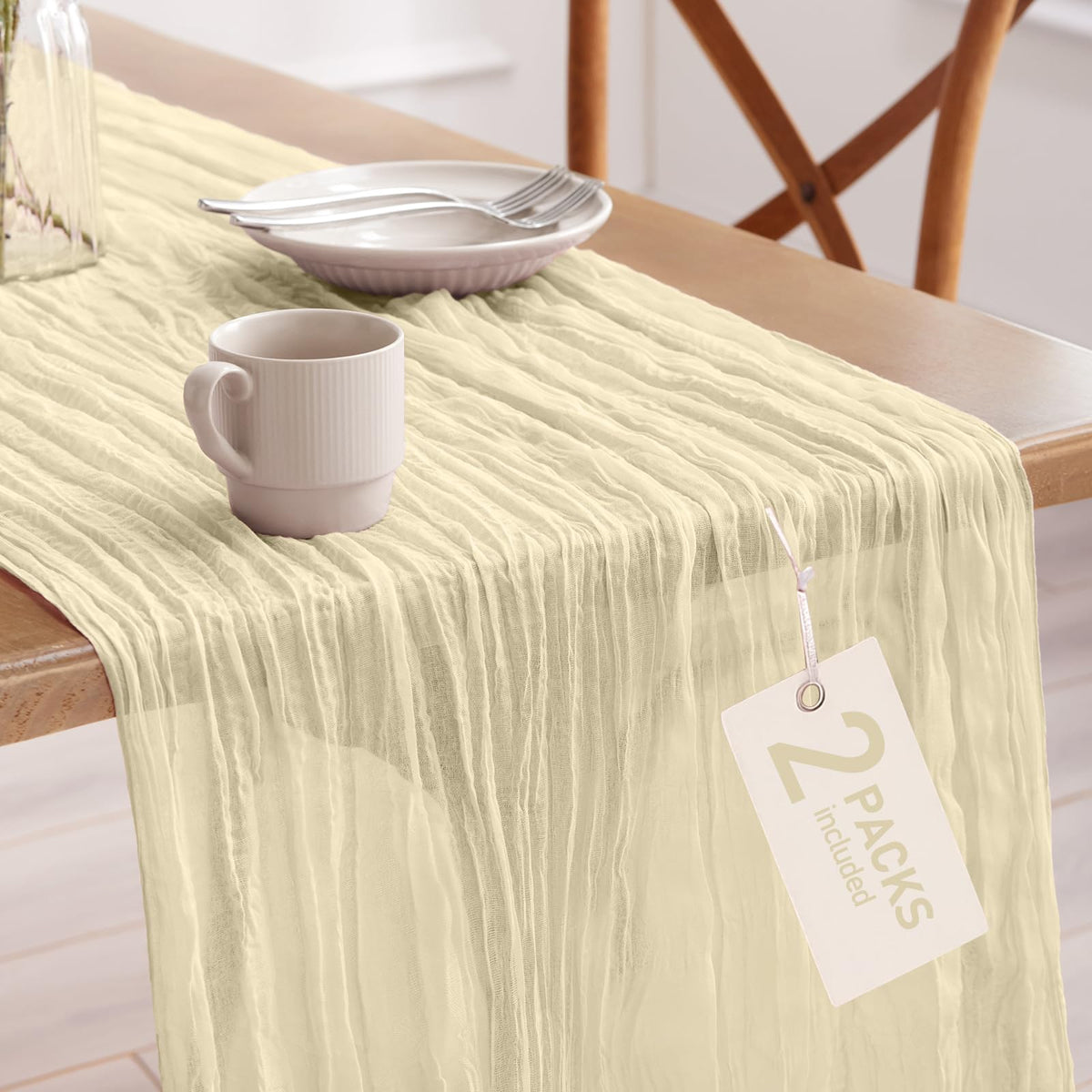 Pureegg 2 Pack Cheesecloth Table Runner 120 Inch Dusty Blue