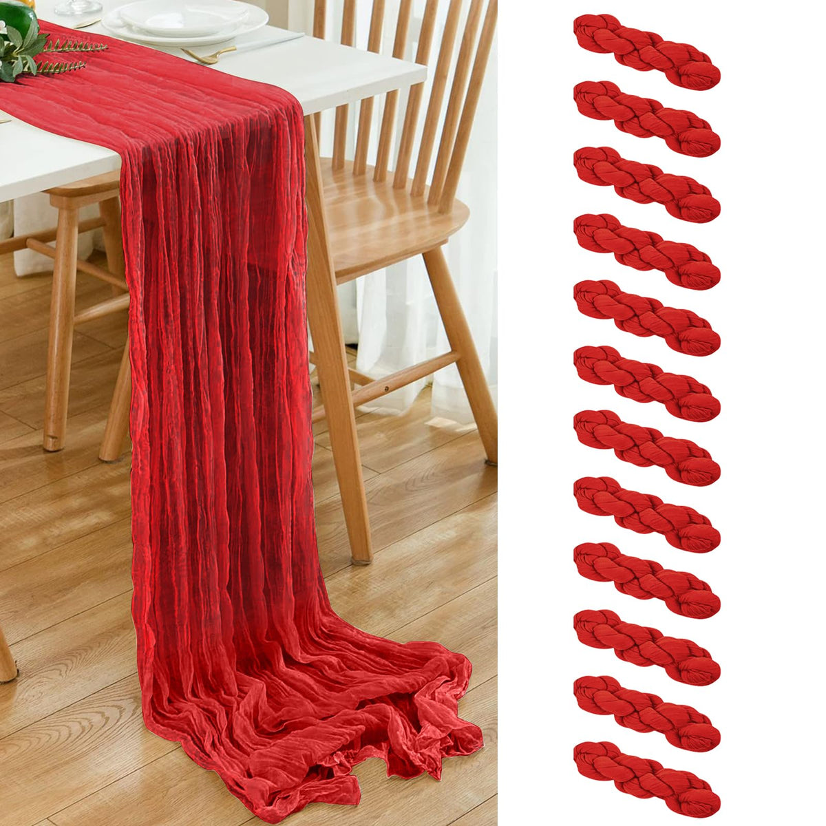 6 Pack Brown 10 Ft Cheesecloth Table Runner 20x120 Inch Boho Wrinkled Sheer Romantic Gauze Decor for Wedding, Bridal Shower, Birthday Party