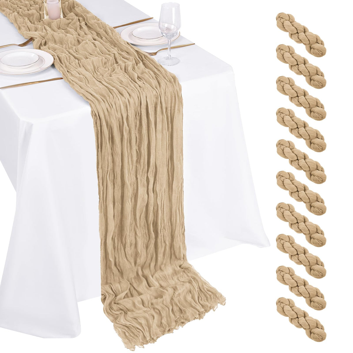 10 Pack Sage Green Cheesecloth Table Runner 17x108 Inch Boho Gauze Cheese Cloth Table Runners for Wedding Party Baby Shower Birthday Home Decor