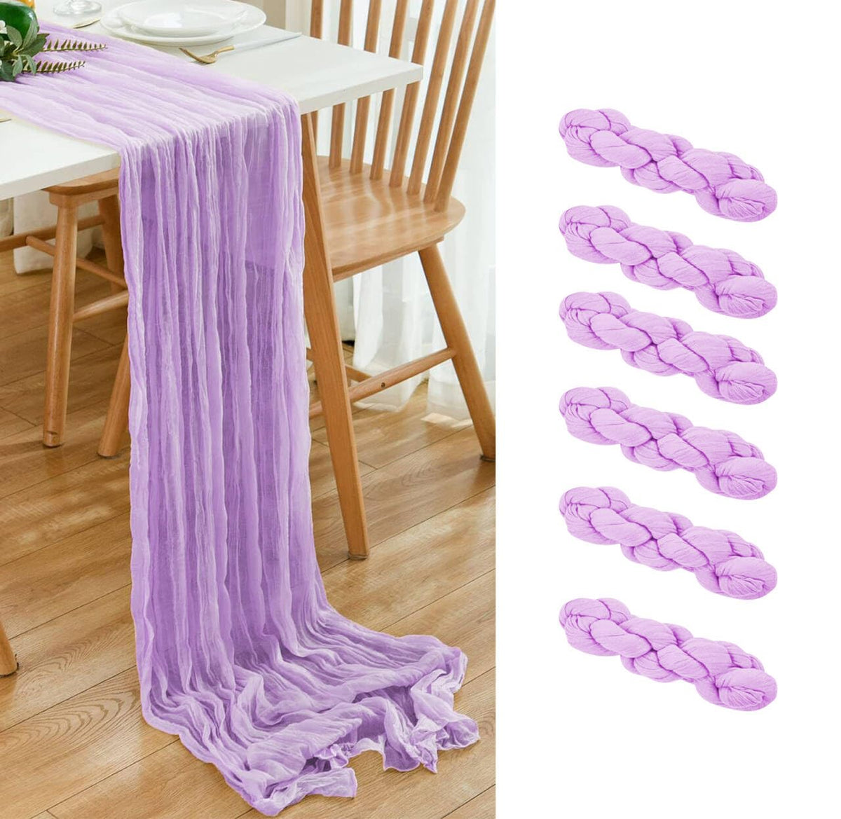 6 Pack Brown 10 Ft Cheesecloth Table Runner 20x120 Inch Boho Wrinkled Sheer Romantic Gauze Decor for Wedding, Bridal Shower, Birthday Party
