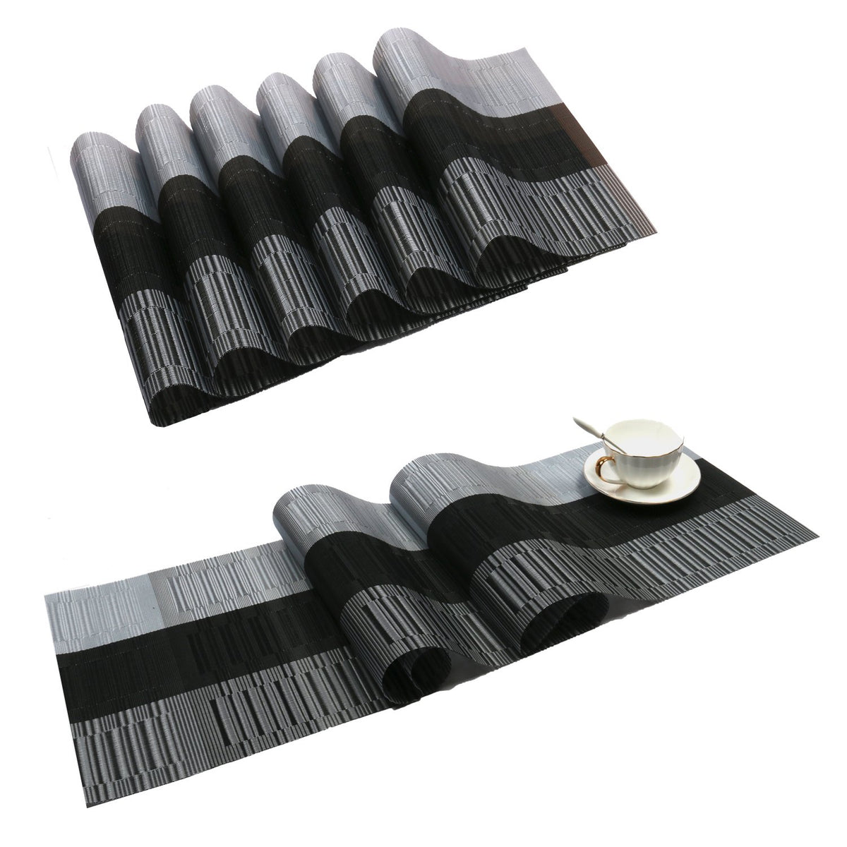 SHACOS Teal Blue Woven Placemats Set of 6 Place Mats for Dining Table