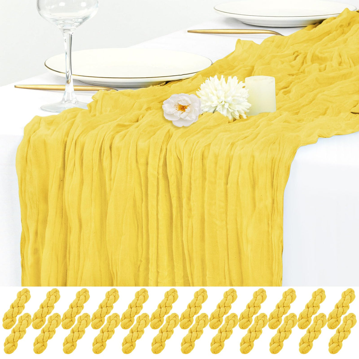 12 Pack Beige Cheesecloth Table Runner 17x108 Inch Boho Gauze Cheese Cloth Table Runners Rustic Sheer Runner for Wedding Party Baby Shower Birthday Home Decor
