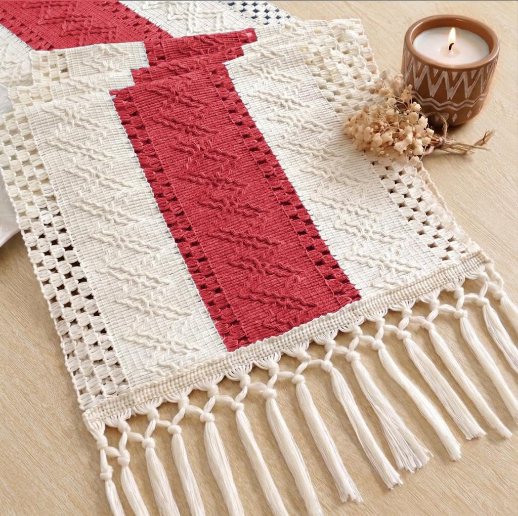FEXIA Boho Table Runner for Fall Home Decor 12x108 Rustic with Tassels