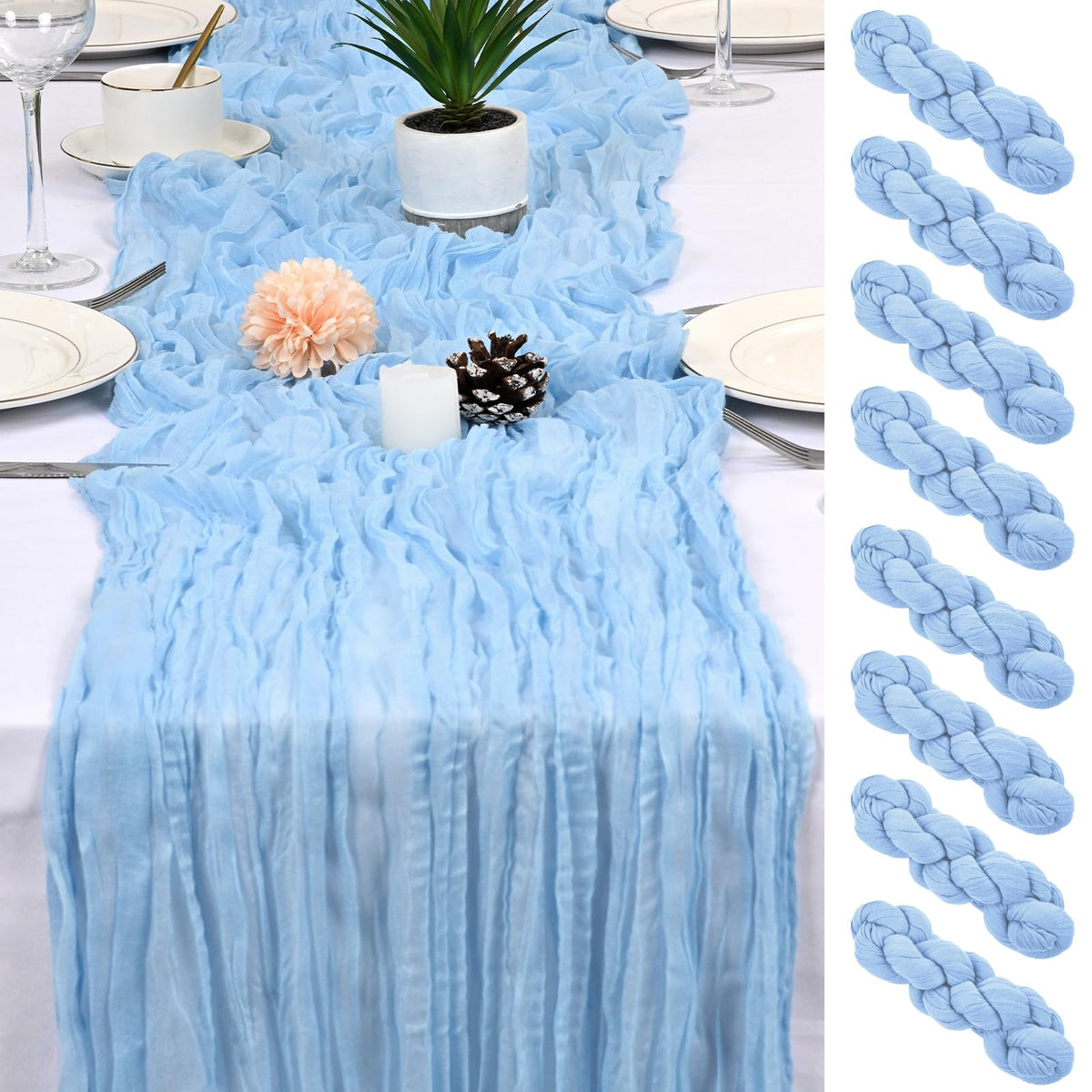 8 Pack Sage Green Cheesecloth Table Runner 17x108 inch Boho Gauze Cheese Cloth Table Runners for Wedding Party Baby Bridal Shower Home Decor