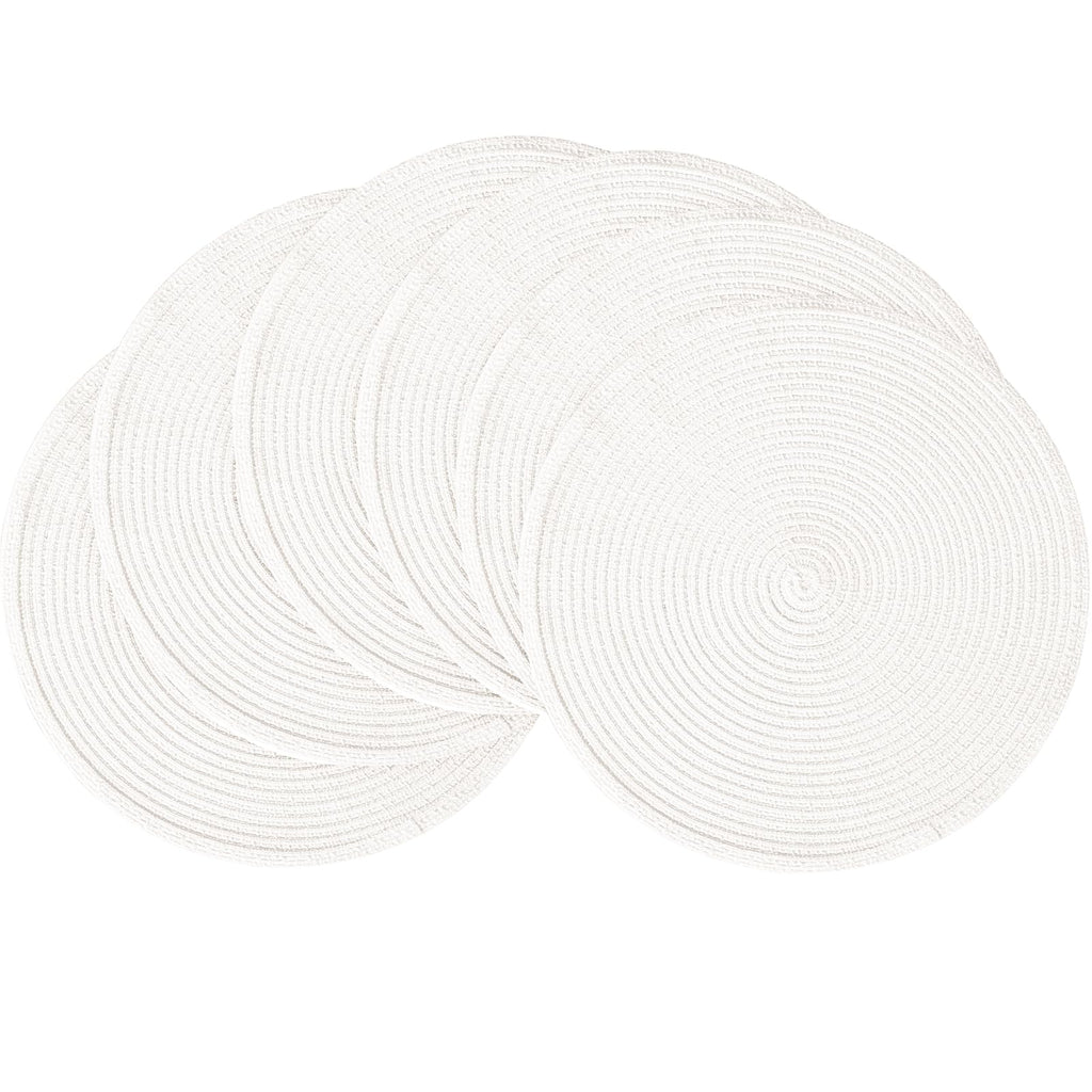 Floroom 15 Inch Round Braided Placemats Set of 4, Washable Heat Resistant Cotton Polyester Circle Place Mats for Kitchen Dining Table - Black