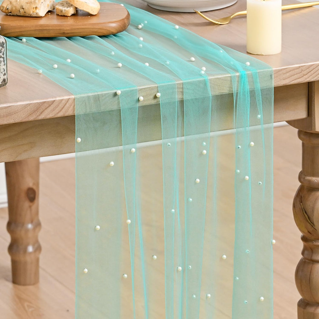 Artoid Mode 6-Pack Pearl Beige Gauze Table Runner 10FT Home Decor
