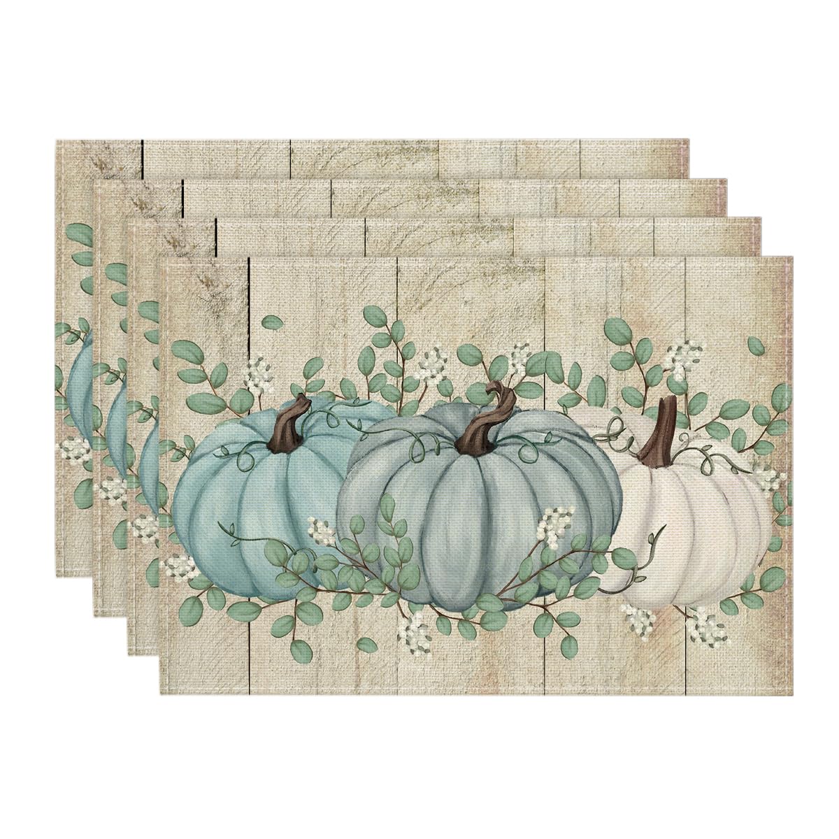 Artoid Mode Navy Blue Pumpkins Fall Placemats Set of 6-12 x 18 Inch
