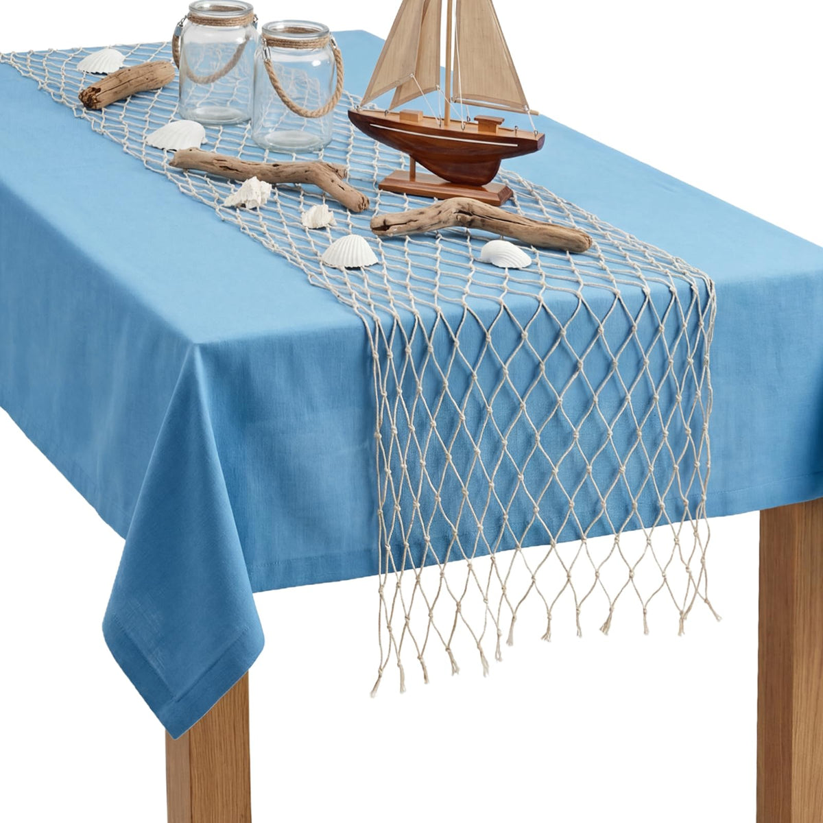 SATINIOR 6 Pcs 12 x 72'' Fishing Net Table Runner Party Decor, Natural
