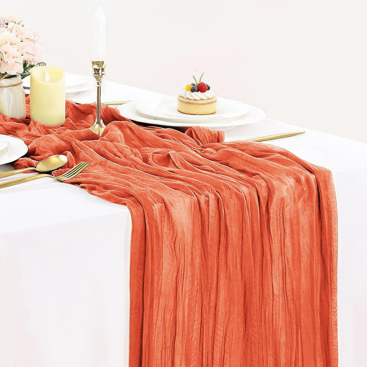 12 Pack Champagne Cheesecloth Table Runner 35x120 Inches, Summer Cheese Cloth Table Runner 10FT Boho Sheer Gauze Runner for Bridal Shower Wedding Baby Shower Party Decor