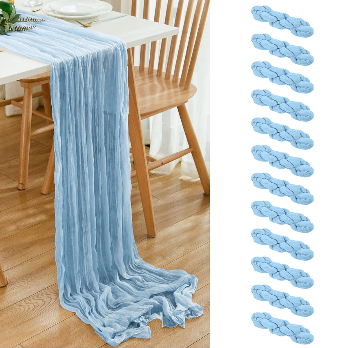 6 Pack Brown 10 Ft Cheesecloth Table Runner 20x120 Inch Boho Wrinkled Sheer Romantic Gauze Decor for Wedding, Bridal Shower, Birthday Party