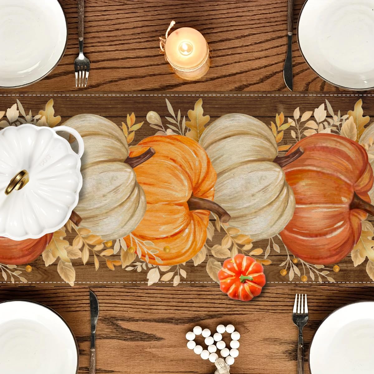 RABUSOFA Fall Table Runner 13x72 Inch Orange Pumpkins Fall Decor for Home