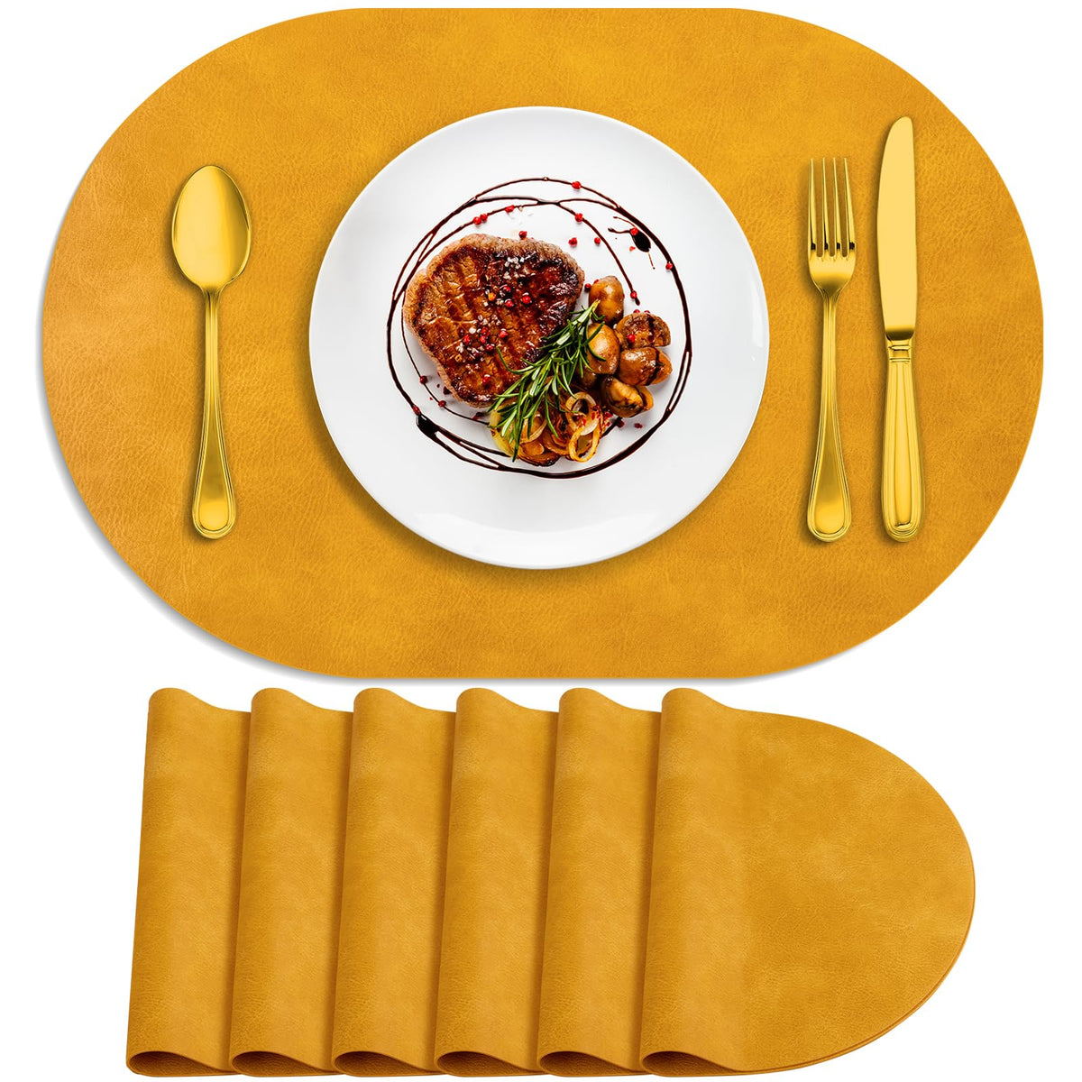 ADRIMER Placemats, Heat Resistant Oval Place Mats Set of 4 Easy to Clean