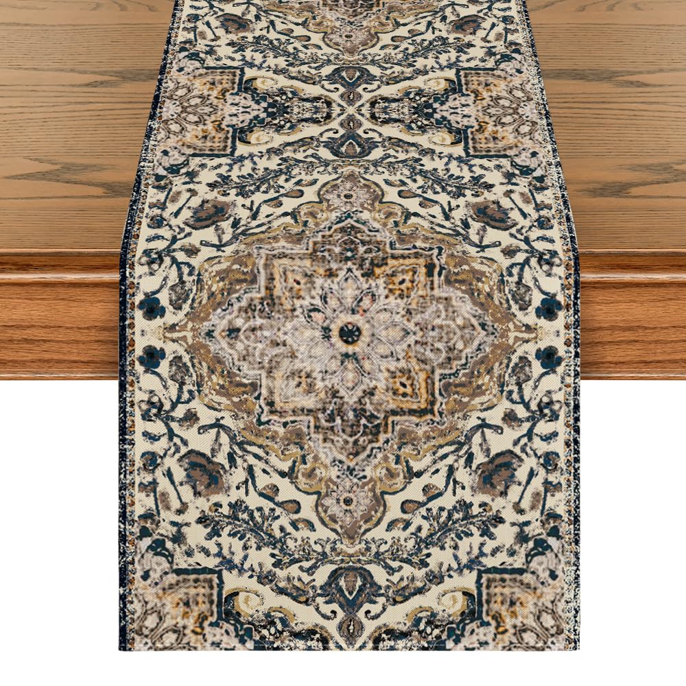 Artoid Mode Boho Bohemia Style Orange Table Runner, Country Rustic Farmhouse Magical Fall Kitchen Dining Table Decoration for Home Party Decor 13x72 Inch