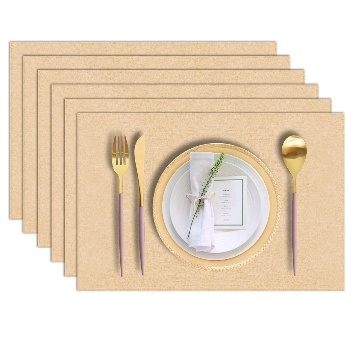 Cloth Placemats Set of 6, Cotton Linen Blend Machine Washable Durable Linen Table Mats, Heat Resistant Placemats Wrinkle Free Place Mats for Dining Table, Easy to Clean (Navy Blue, 6)