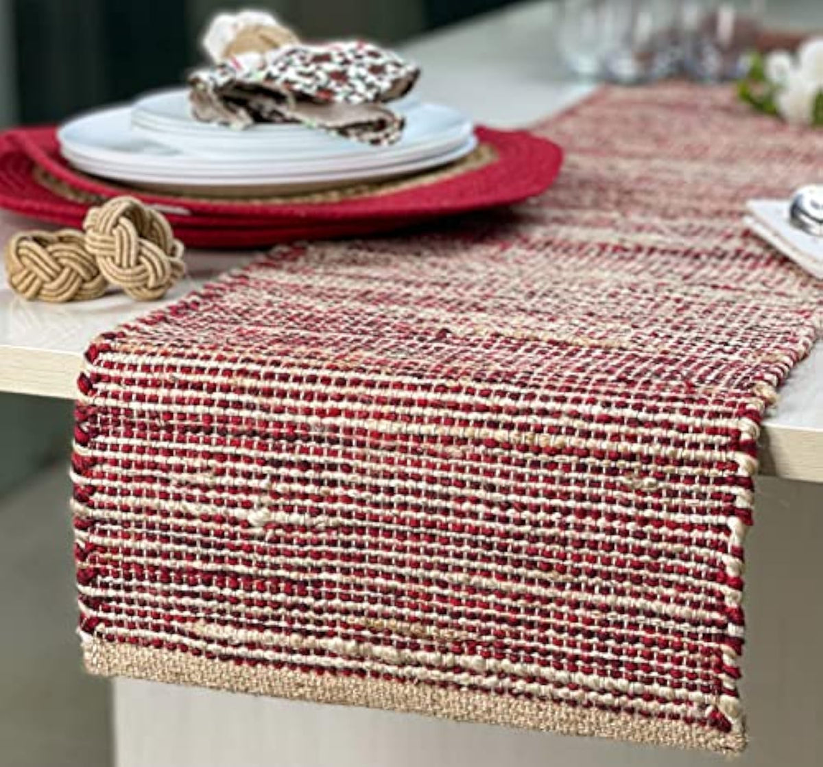 Chardin Home Natural Jute & Aqua Turquoise Placemats, Set of 4 – Rustic Handmade Boho Table Mats, 13x19 in Dining Table Placemats - Kitchen, Everyday Meals, Holidays, Farmhouse or Modern Table Décor