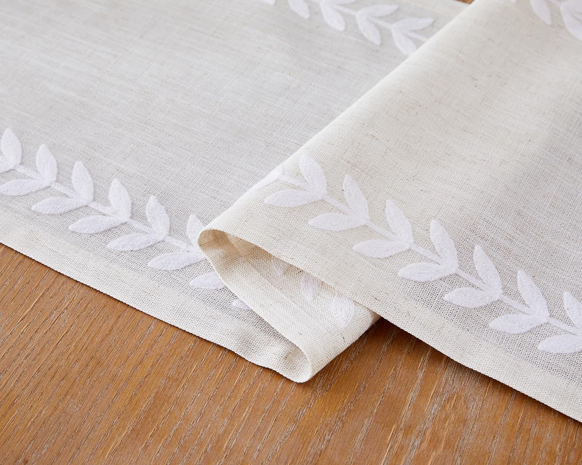 Wracra Embroidered Table Runner, White Table Runners 72 Inches Long