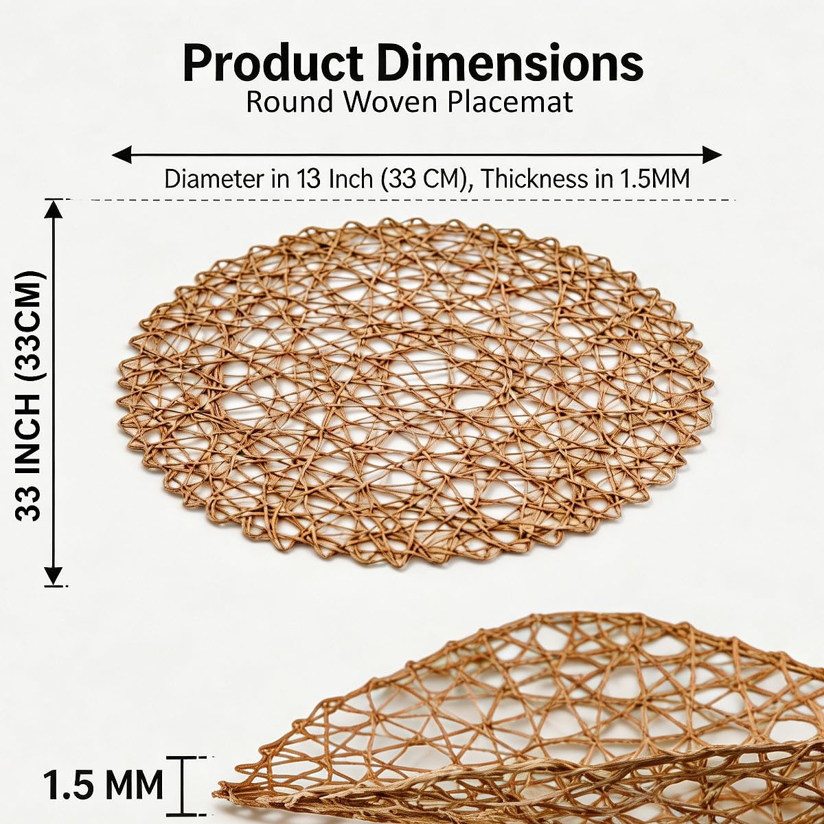 IcosaMro Brown Round Placemats Set of 12 for Dining Table, 13 Inches Paper Woven Boho Small Decorative Circle Place Mat for Wedding Christmas Thanksgiving Day Holiday Dinner, Light Coffee Brown