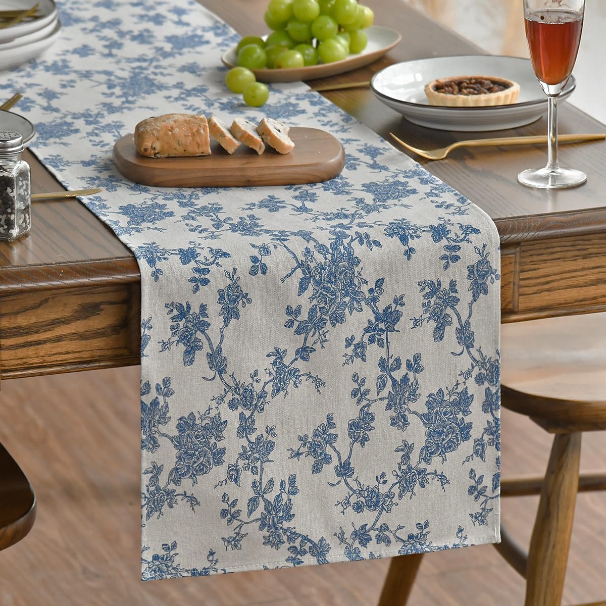 Artoid Mode Monochrome Sketch Branch Toile Textures Chinoiserie Cotton Dark Grey Table Runner, Seasonal Retro Vintage Kitchen Dining Table Decoration for Home Party Decor 13x72 Inch