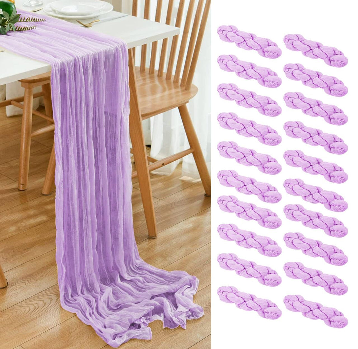 6 Pack Brown 10 Ft Cheesecloth Table Runner 20x120 Inch Boho Wrinkled Sheer Romantic Gauze Decor for Wedding, Bridal Shower, Birthday Party