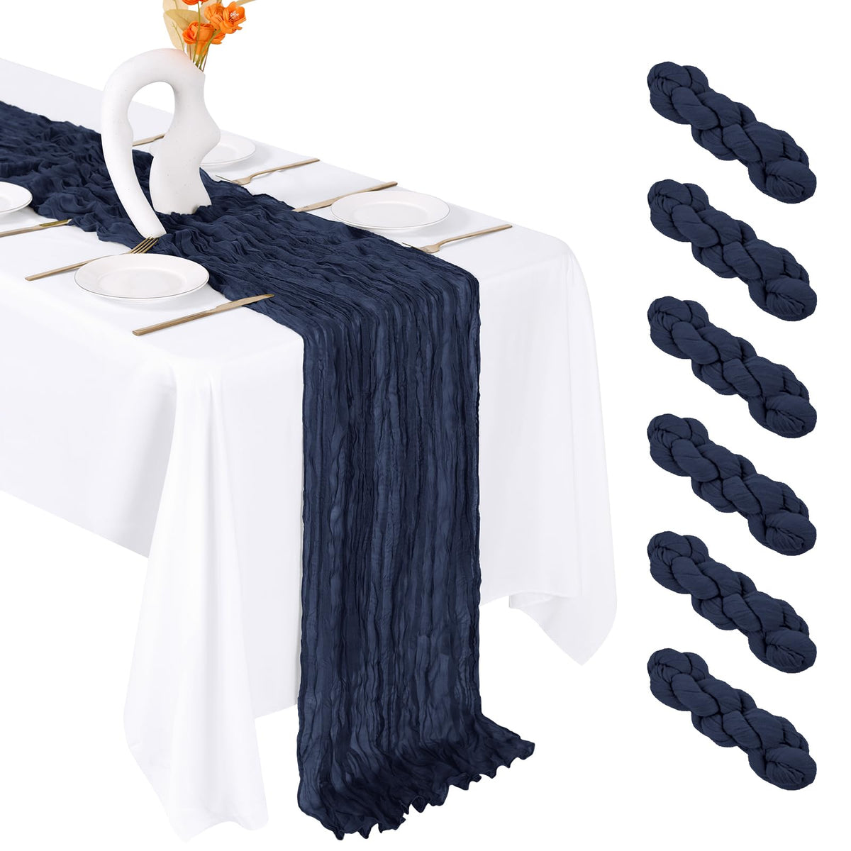 6 Pack Baby Blue Cheesecloth Table Runner 20 x 120 Inch Gauze Table Runner Fabric Semi Sheer Cheese Cloth Table Decor Bulk for Rustic Romantic Wedding Baby Shower Party Table Decoration