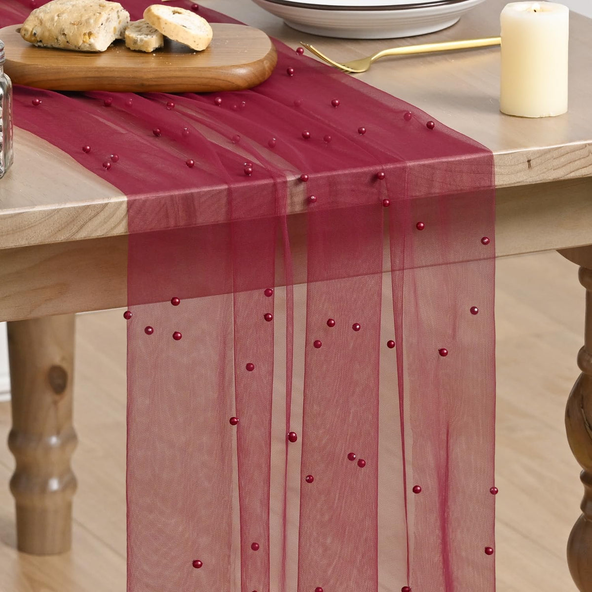 Artoid Mode 6-Pack Pearl Beige Gauze Table Runner 10FT Home Decor