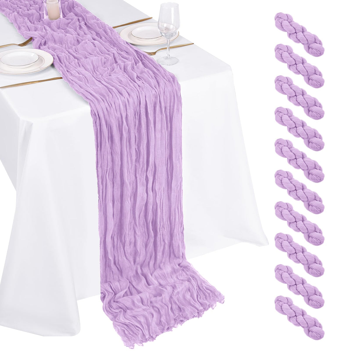 10 Pack Ivory Cheesecloth Table Runner 17x108 Inch Boho Gauze Cheese Cloth Table Runners for Wedding Party Baby Shower Birthday Home Decor