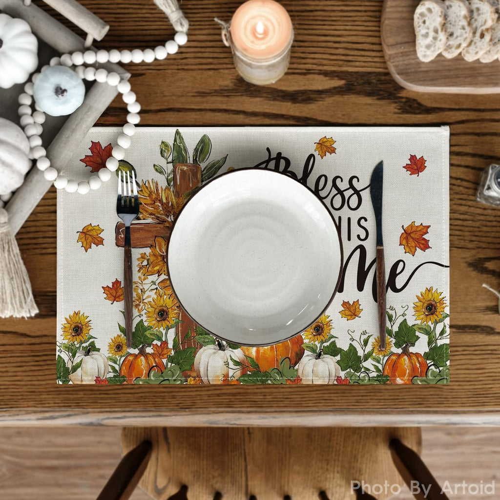 Artoid Mode Pumpkins Floral Fall Placemats Set of 4-12 x 18 Inch