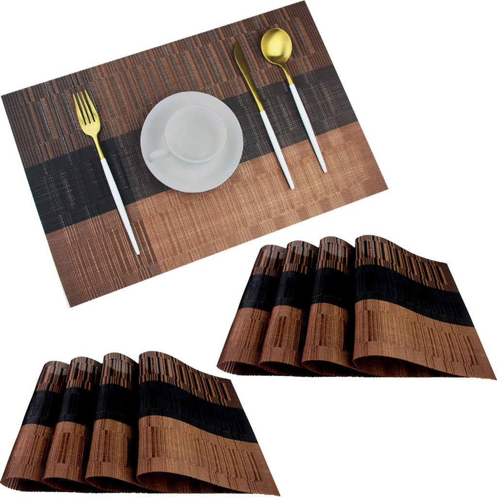 PIGCHCY Placemats,Durable Placemats for Dining Table,Washable Woven Vinyl Kitchen Placemats Set of 4 (Brown)