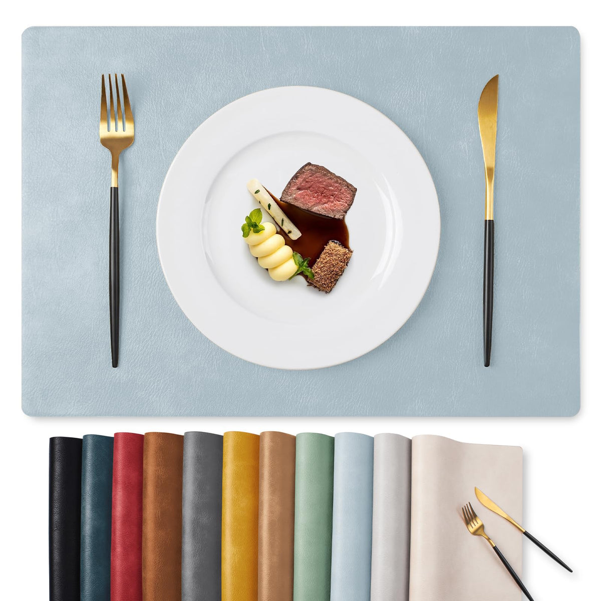 MOSAYT Fall Vinyl Faux Leather Placemats, Set of 6, Reddish Brown