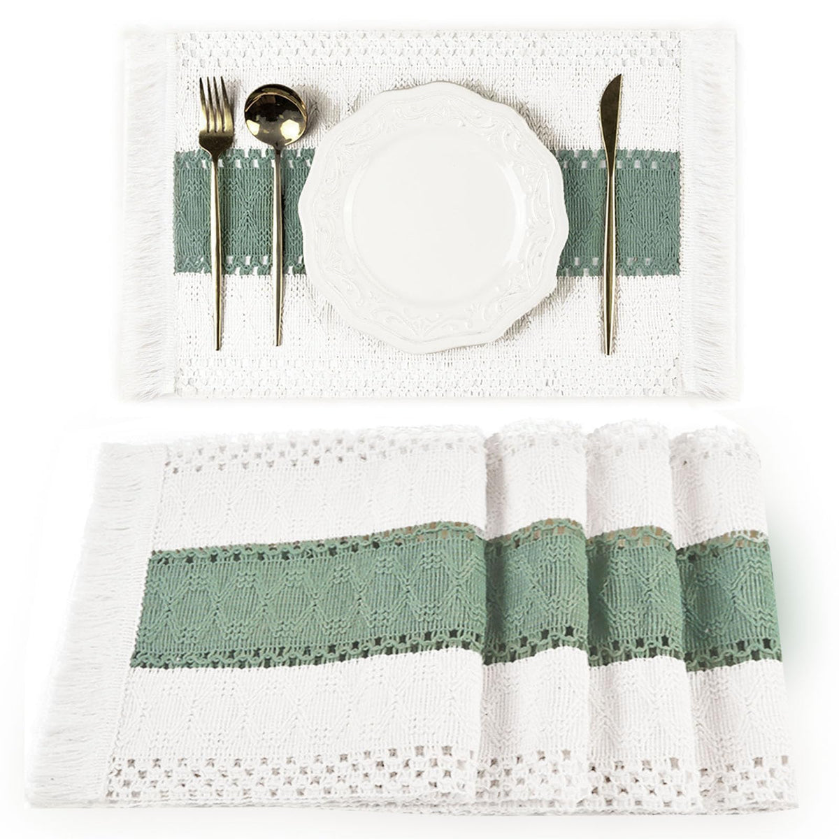 FEXIA Boho Placemats Set of 6, Macrame Table Mats Farmhouse Dining Decor