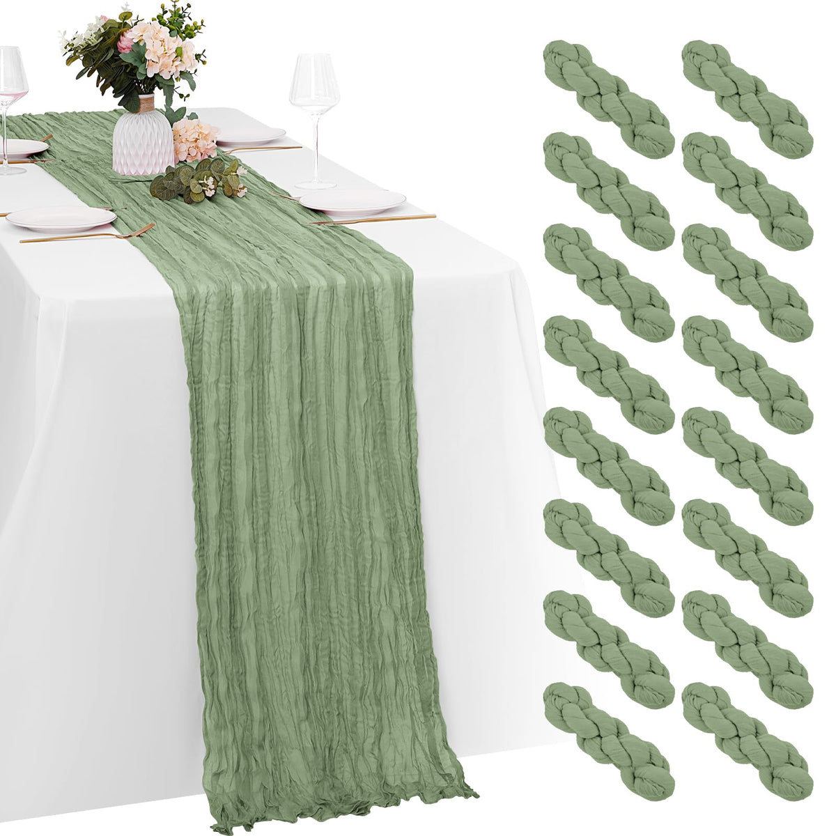 8 Pack Black Cheesecloth Table Runners 20x120 Inch Gauze Table Runner Cheese Cloth 10FT Black Table Runner Rustic Sheer Runner for Wedding Baby Shower Birthday Party Table Decor