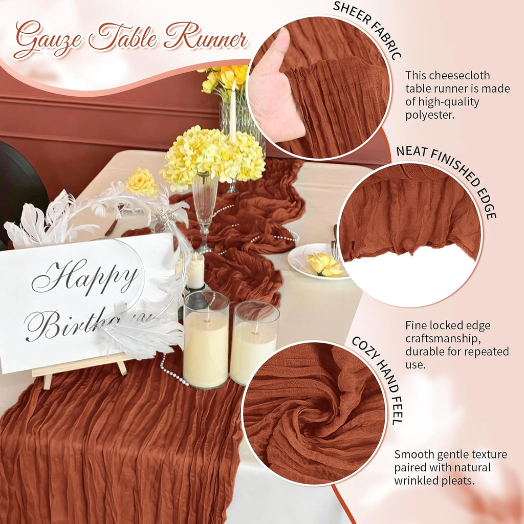 Terracotta Boho Cheesecloth Table Runner 12 Pack 17x108 Inch Sheer Gauze