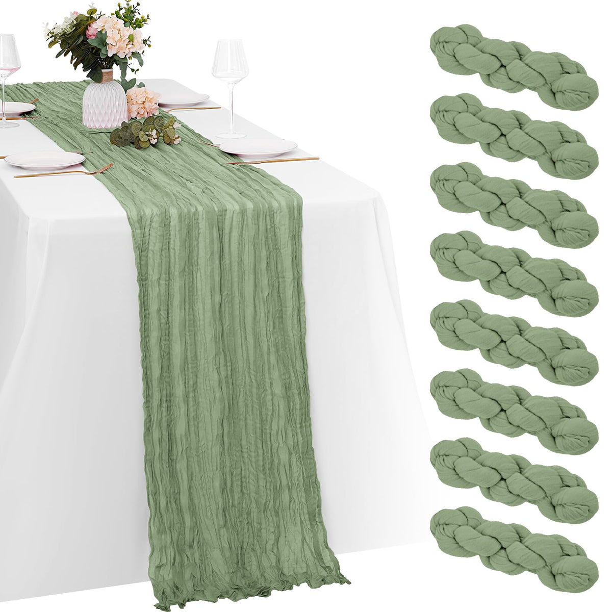 8 Pack Black Cheesecloth Table Runners 20x120 Inch Gauze Table Runner Cheese Cloth 10FT Black Table Runner Rustic Sheer Runner for Wedding Baby Shower Birthday Party Table Decor