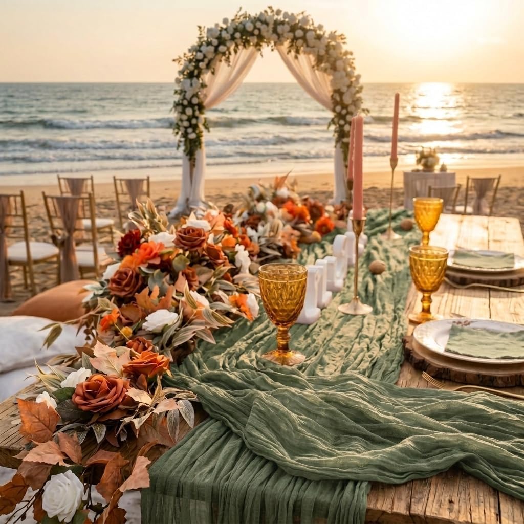 8 Pack Sage Green Cheesecloth Table Runner 17x108 inch Boho Gauze Cheese Cloth Table Runners for Wedding Party Baby Bridal Shower Home Decor