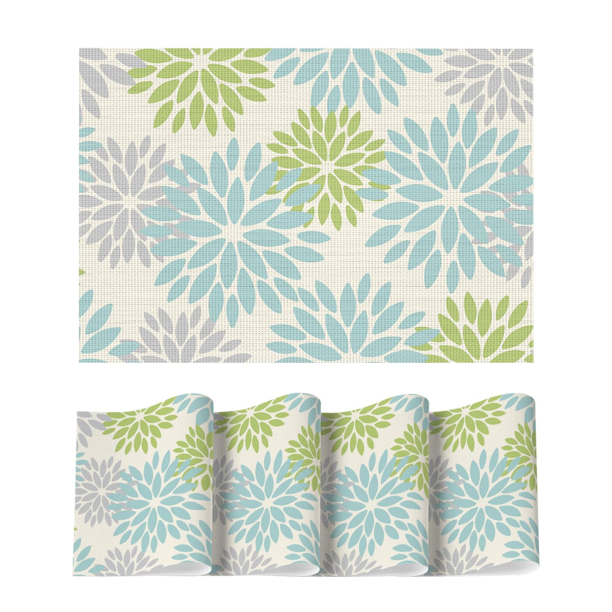 Artoid Mode Floral Vinyl Plistic Placemats Set of 6, Heat Resistant Washable Non-Slip PVC Place Mats for Party Kitchen Dining Decor, Blue Grey