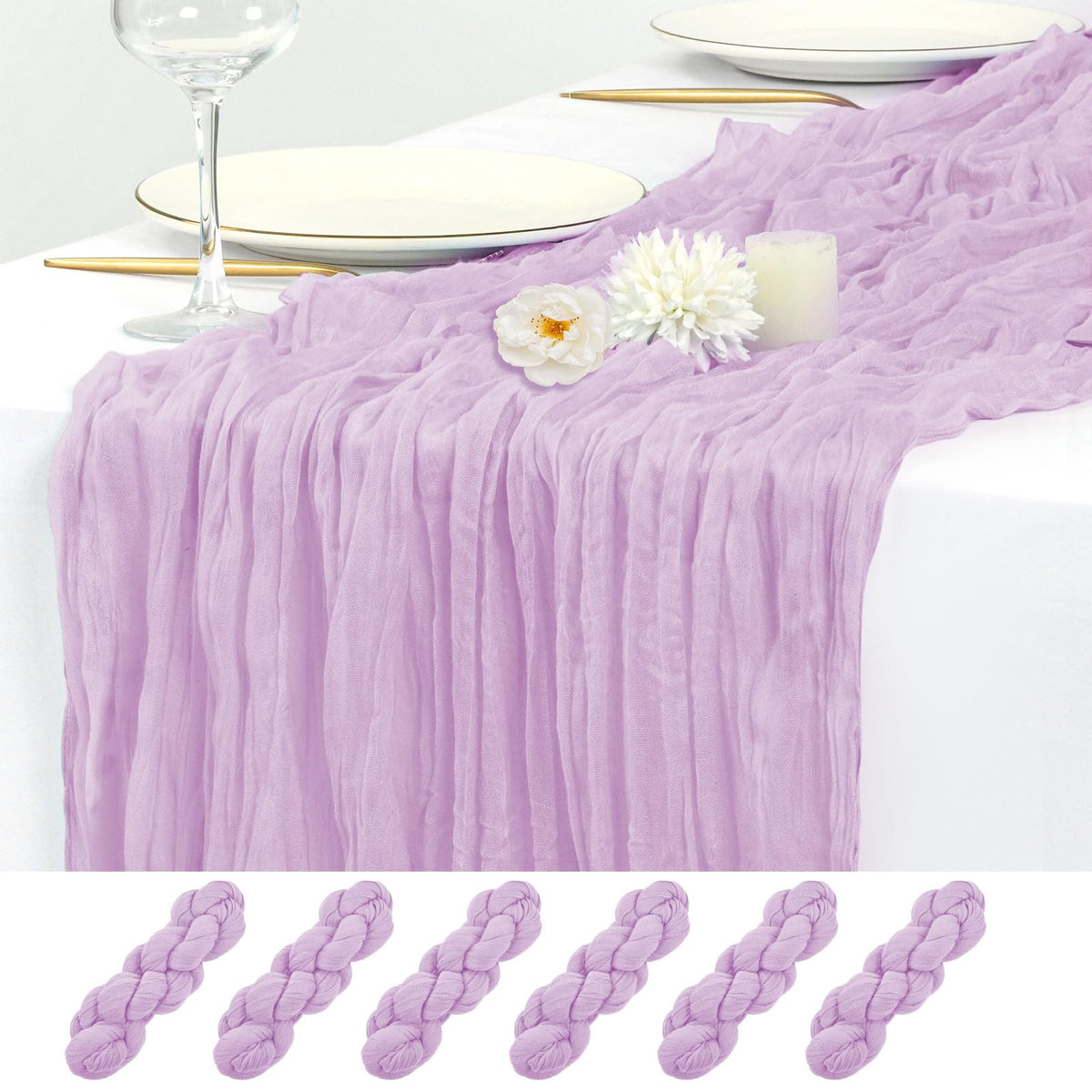 12 Pack Beige Cheesecloth Table Runner 17x108 Inch Boho Gauze Cheese Cloth Table Runners Rustic Sheer Runner for Wedding Party Baby Shower Birthday Home Decor