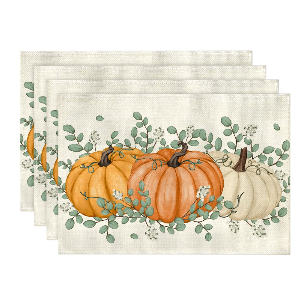 Artoid Mode Navy Blue Pumpkins Fall Placemats Set of 6-12 x 18 Inch