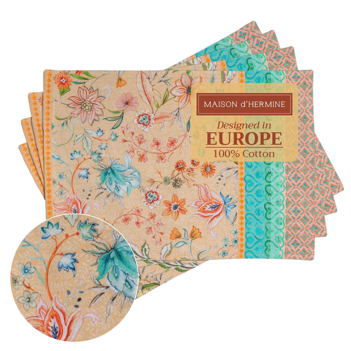 Maison d' Hermine Placemats Set of 4 Reusable 100% Cotton (13"x19")