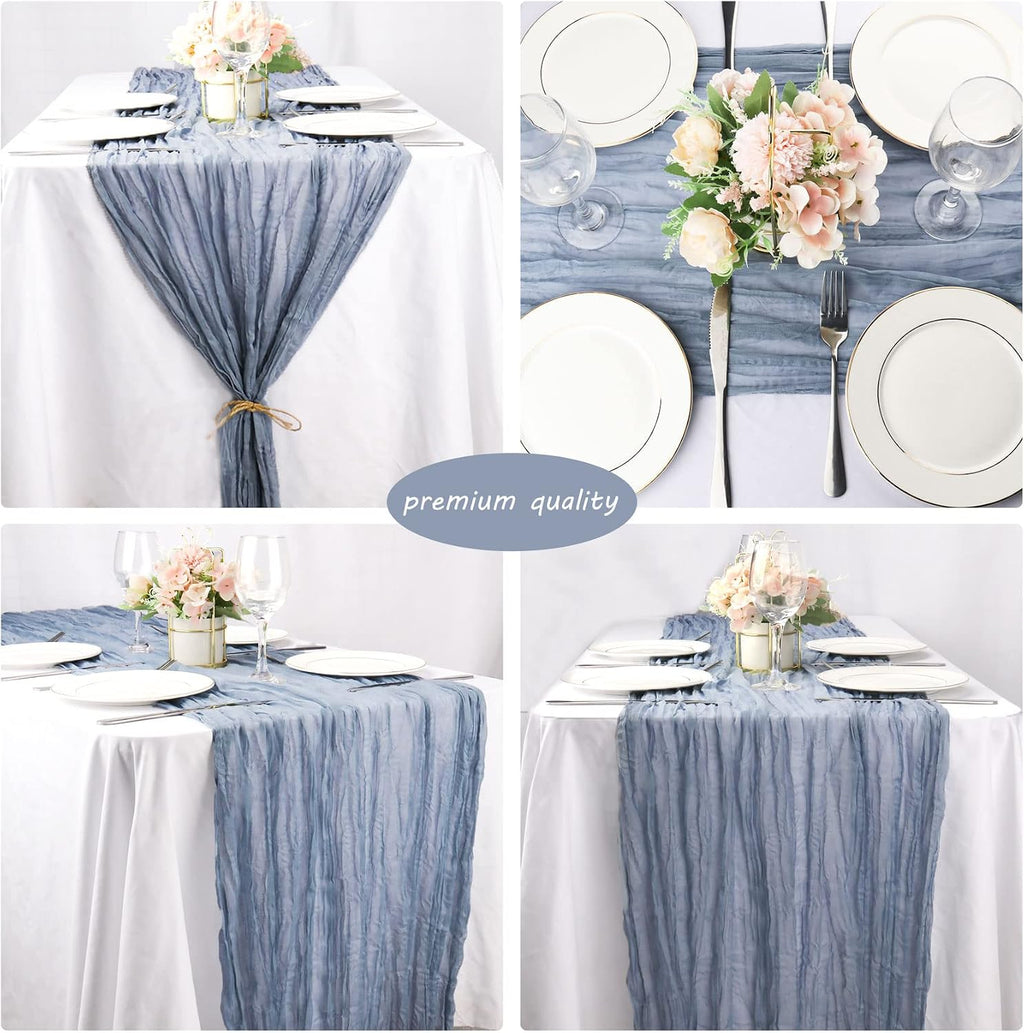 35x120 Inch Dusty Blue Cheesecloth Table Runner Boho Wedding Party Decor