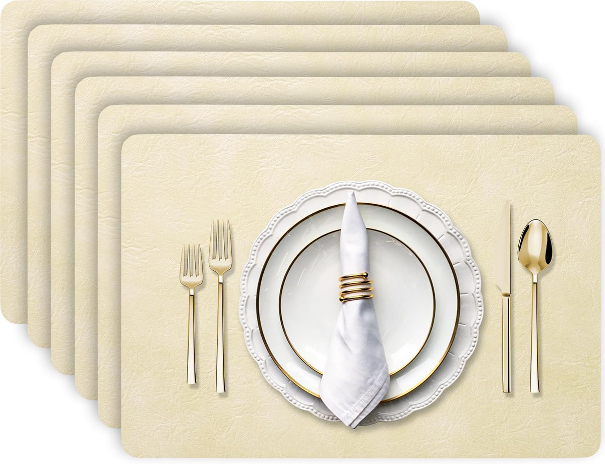 Aofmee Placemats, Placemats Set of 6, Heat Resistant Place Mats, Washable PVC Table Mats, Woven Vinyl Plastic Placemats for Dining Table, Non-Slip Stain Resistant Kitchen Table Placemats Easy to Clean
