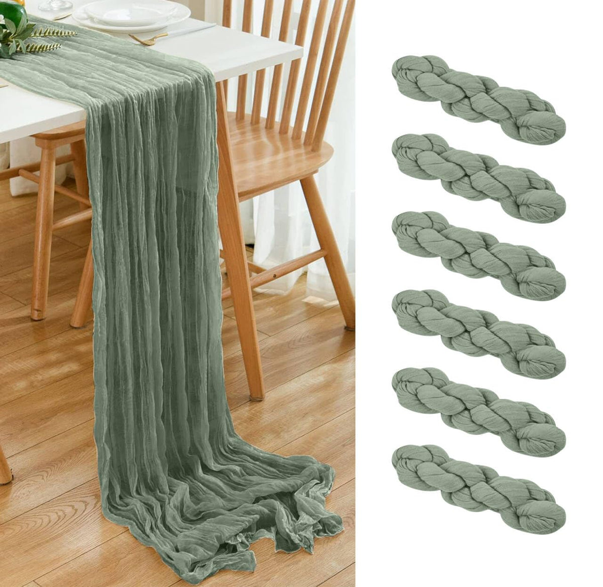 6 Pack Brown 10 Ft Cheesecloth Table Runner 20x120 Inch Boho Wrinkled Sheer Romantic Gauze Decor for Wedding, Bridal Shower, Birthday Party