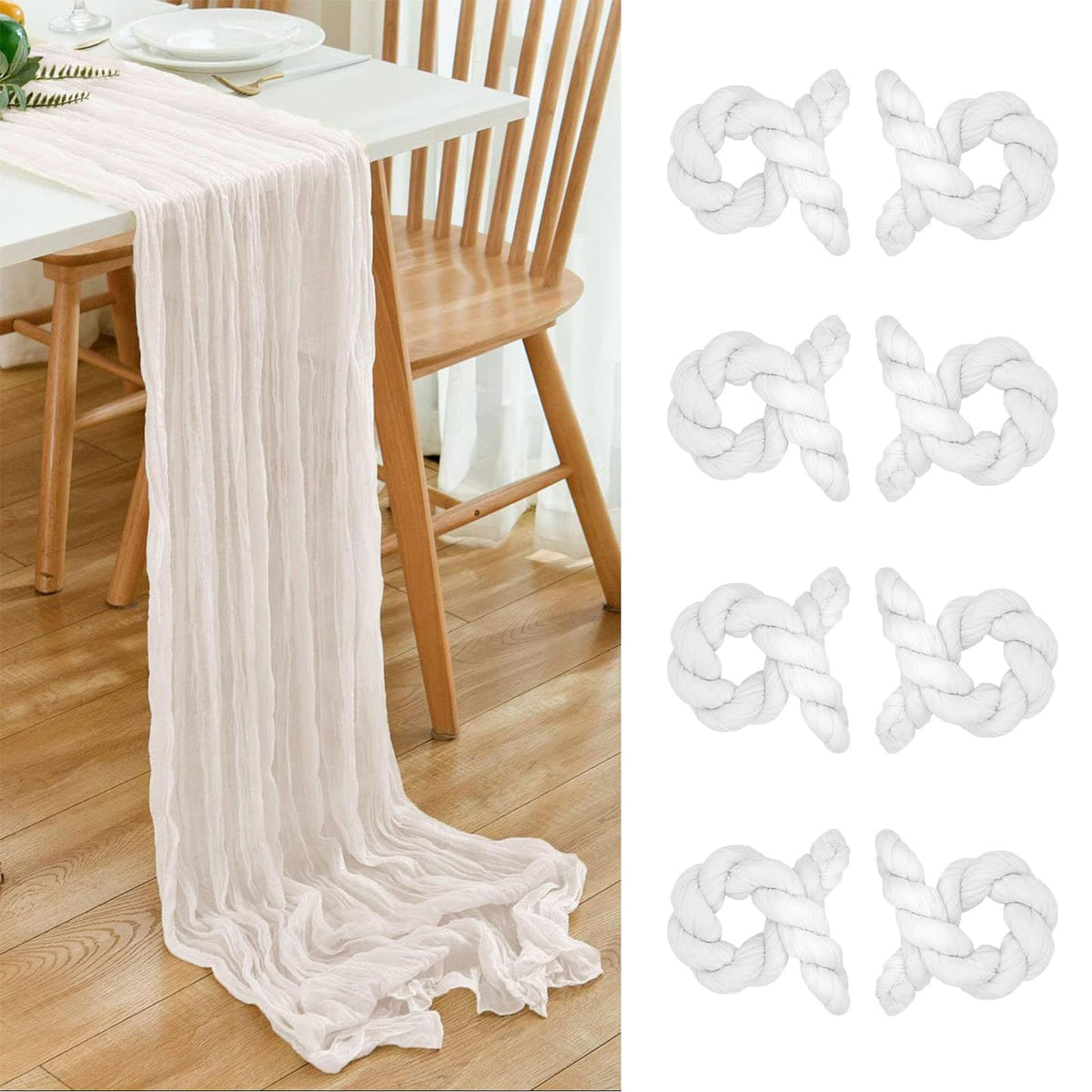 6 Pack Brown 10 Ft Cheesecloth Table Runner 20x120 Inch Boho Wrinkled Sheer Romantic Gauze Decor for Wedding, Bridal Shower, Birthday Party