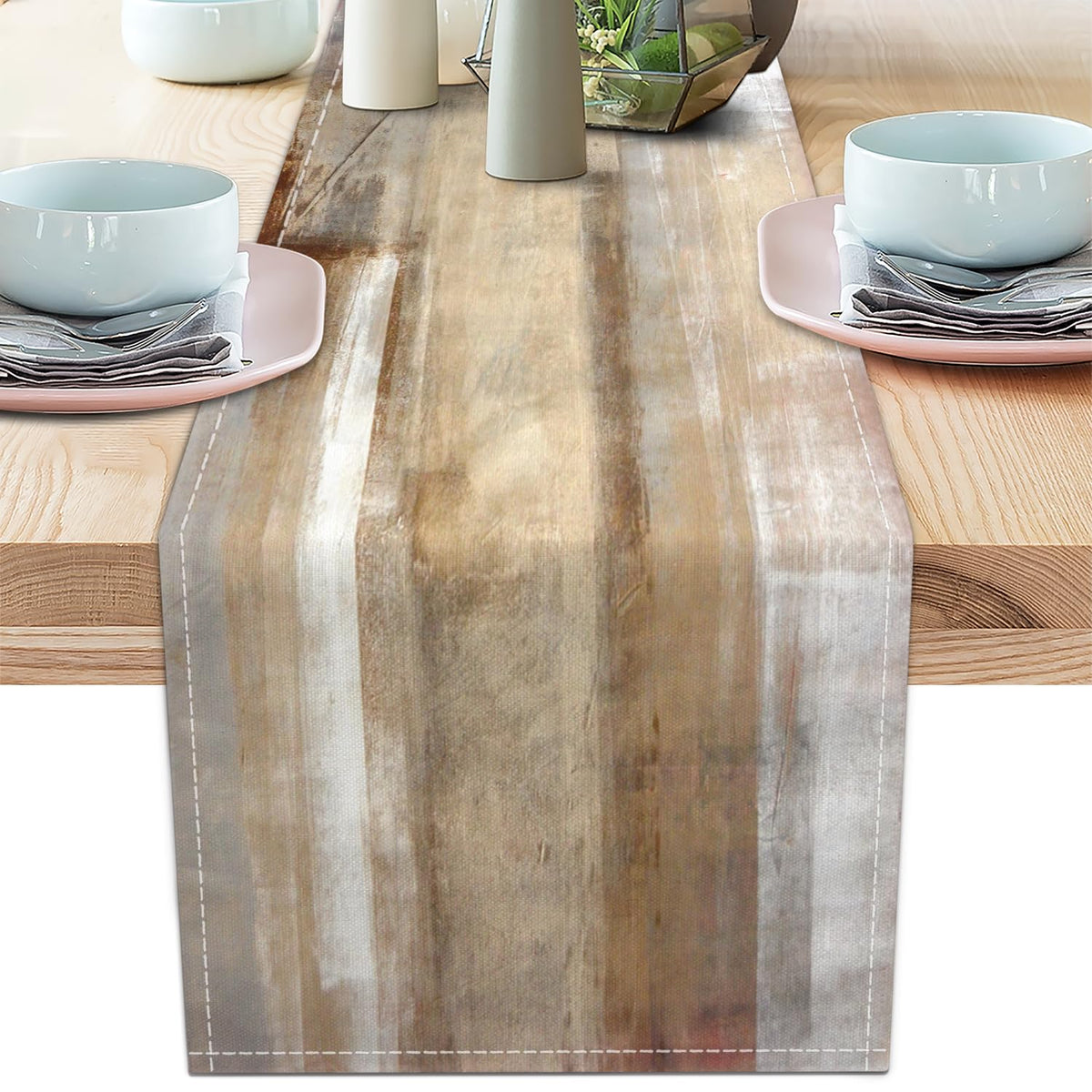 Blue Grey Table Runners Modern Art Farmhouse Linen Table Runners Dresser Scarves Retro Rustic Style for Party Kitchen Dining Table Coffee Holiday Party Decor (Blue Grey, 13"x 71")