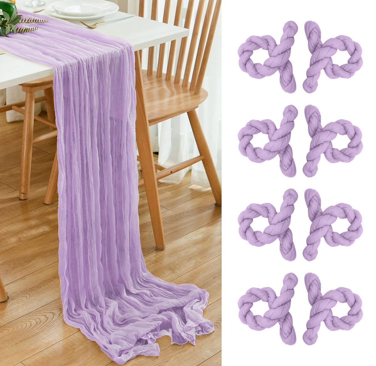 6 Pack Brown 10 Ft Cheesecloth Table Runner 20x120 Inch Boho Wrinkled Sheer Romantic Gauze Decor for Wedding, Bridal Shower, Birthday Party