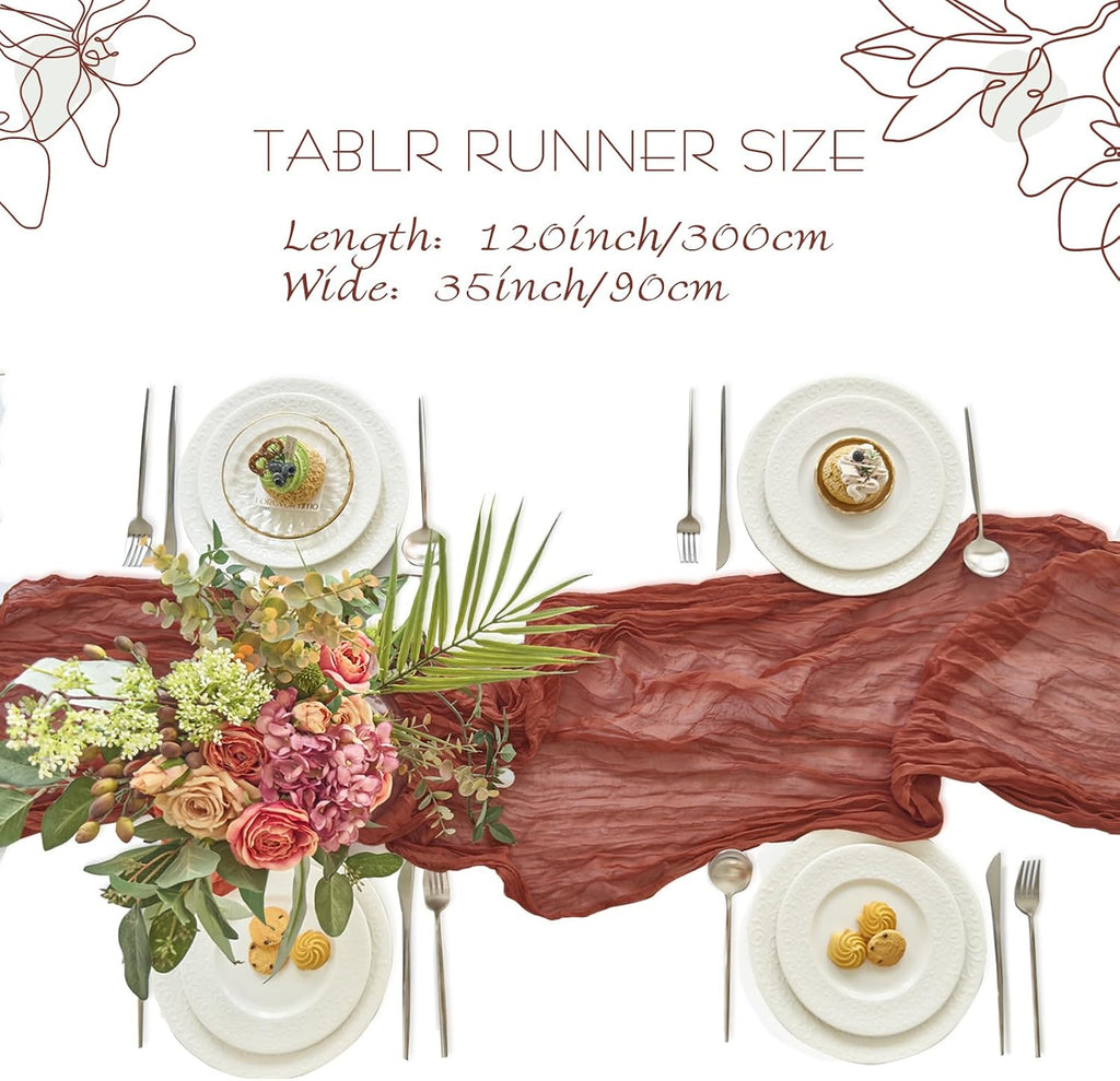 2 Pack Fall Table Runner Terracotta Cheesecloth for Home Thanksgiving Party