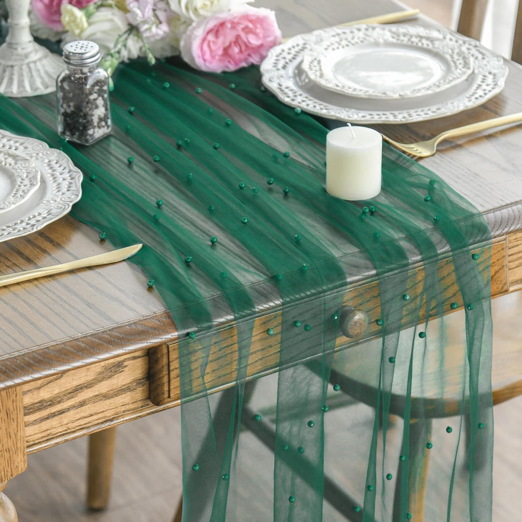 Artoid Mode 6-Pack Pearl Beige Gauze Table Runner 10FT Home Decor