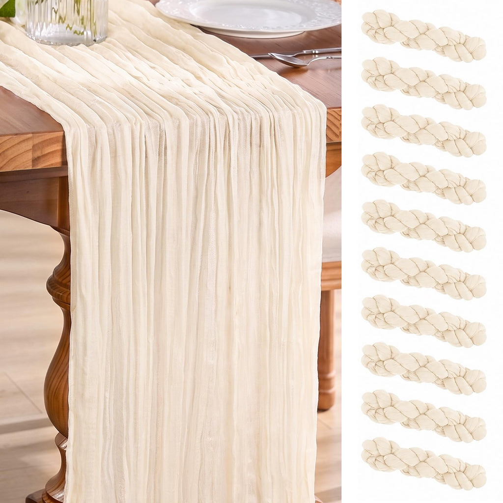 Goodluck Fall Table Runner, 10 Pack 10FT Terracotta Cheesecloth Table Runner 35x120 Inch Burnt Orange Boho Gauze Table Runner for Thanksgiving Autumn Fall Wedding Baby Shower Home KitchenTable Decor